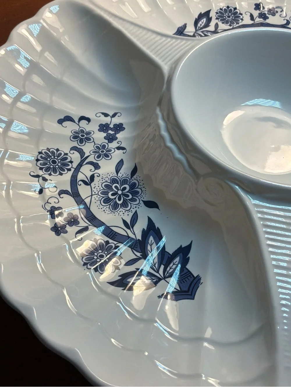 Vintage Chinoiserie Blue Onion Serving Tray Divided Platter Appetizer